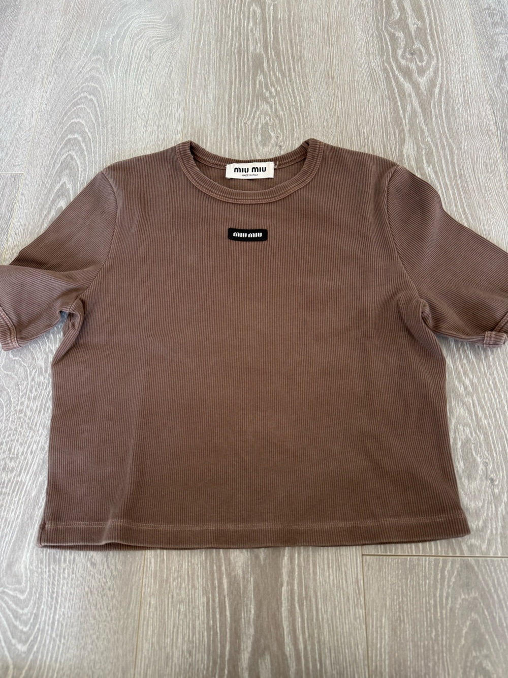 Miu Miu Brown Embroidered Cotton T-Shirt
